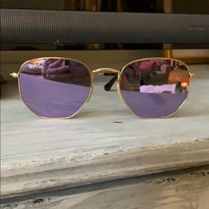 Ray Ban Hexagonal Flat Sunglasses in Lilac Flash